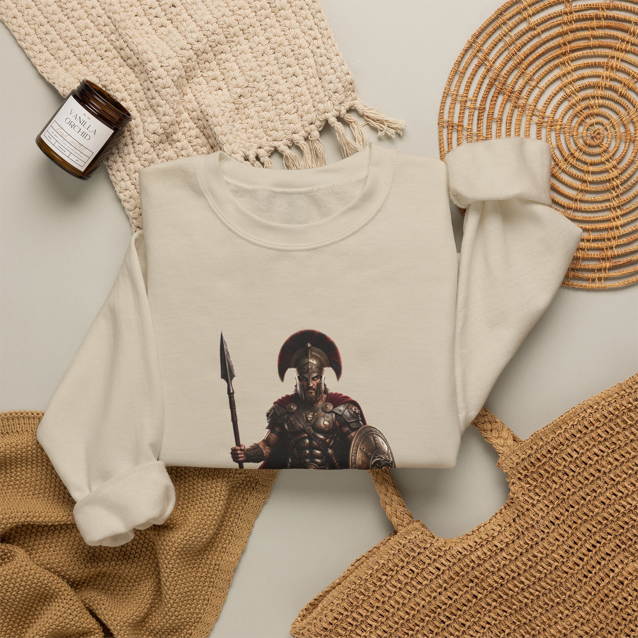 Spartan Warrior Crewneck Sweatshirt — Ancient Greek Soldier Graphic