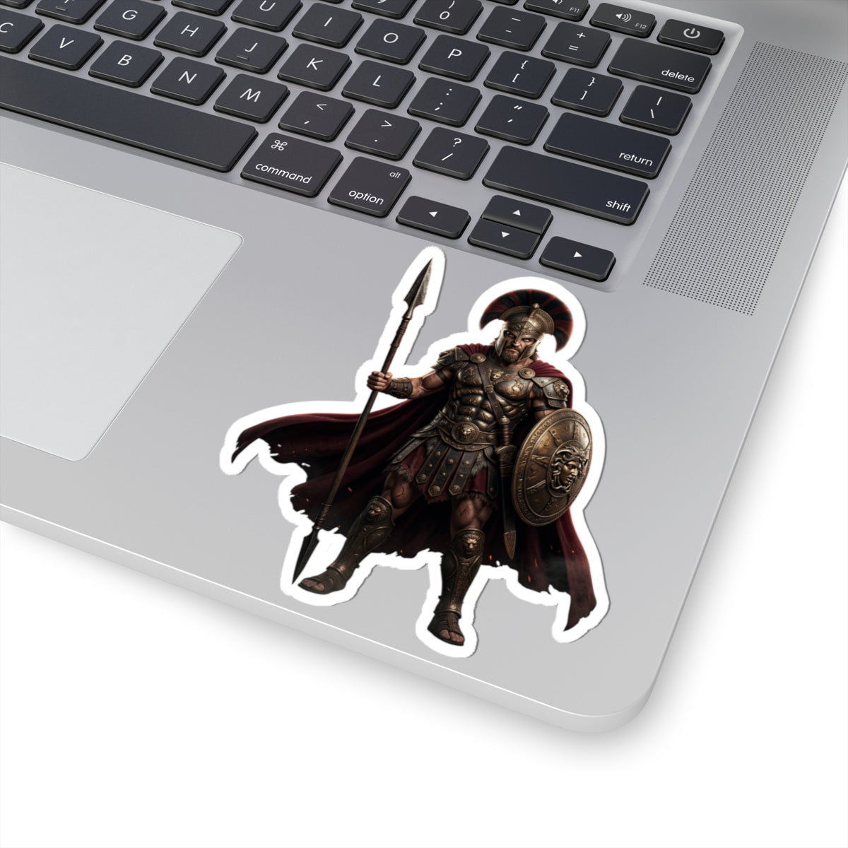 Spartan Warrior Kiss-Cut Sticker — Ancient Soldier Helmet & Spear Decal