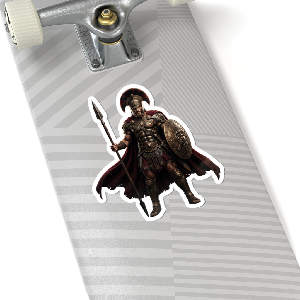 Spartan Warrior Kiss-Cut Sticker — Ancient Soldier Helmet & Spear Decal