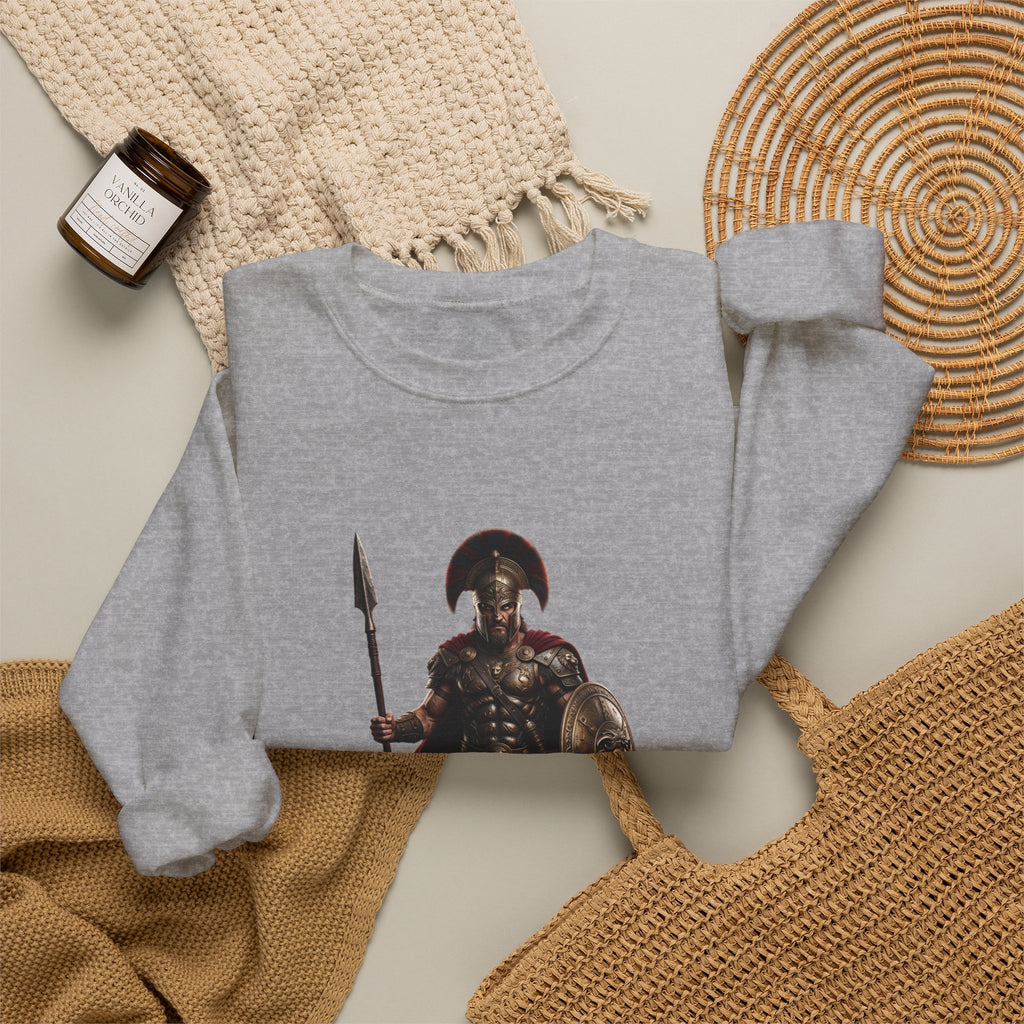 Spartan Warrior Crewneck Sweatshirt — Ancient Greek Soldier Graphic