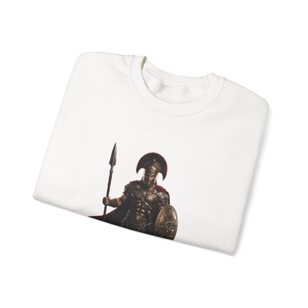 Spartan Warrior Crewneck Sweatshirt — Chez Cares Crest Back Graphic