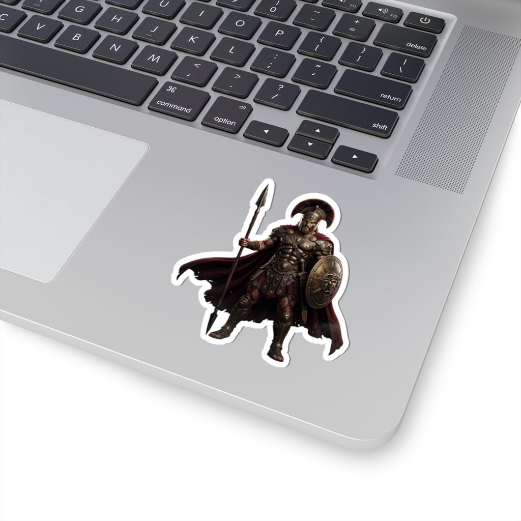 Spartan Warrior Kiss-Cut Sticker — Ancient Soldier Helmet & Spear Decal