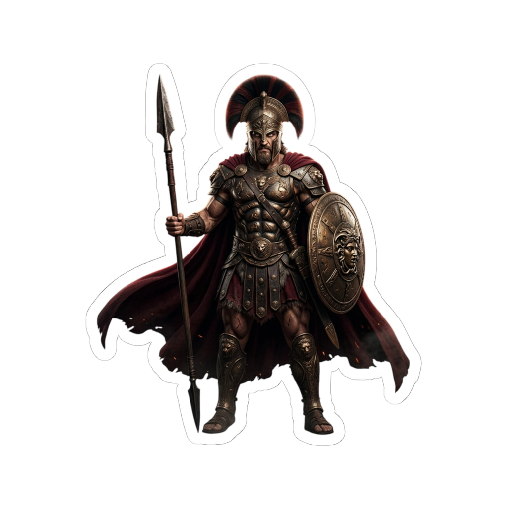 Spartan Warrior Kiss-Cut Sticker — Ancient Soldier Helmet & Spear Decal