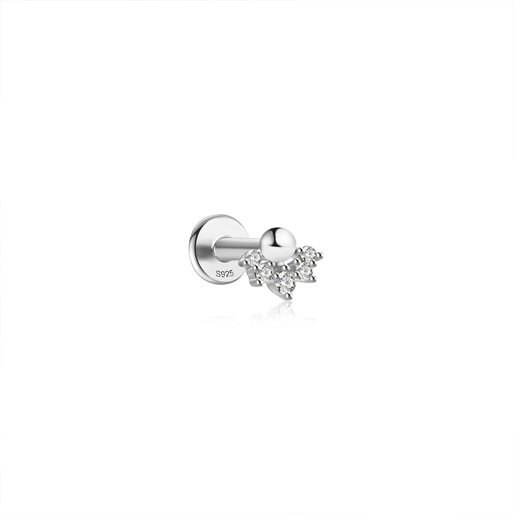 CANNER 1PC Four Pointed Star Moon Tassel Lotus Cartilage Spiral Puncture 925 Sterling Silver Stud Earring For Women Ins Earring