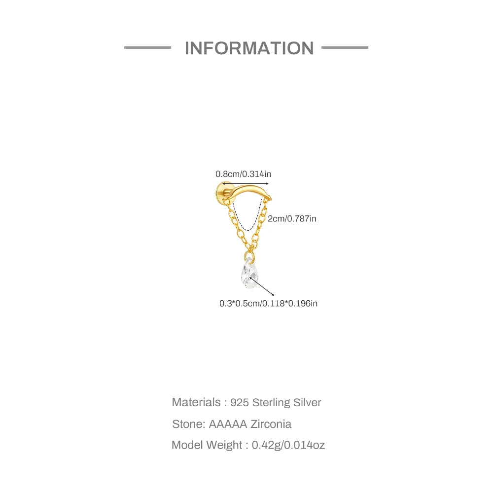 CANNER 1PC Four Pointed Star Moon Tassel Lotus Cartilage Spiral Puncture 925 Sterling Silver Stud Earring For Women Ins Earring