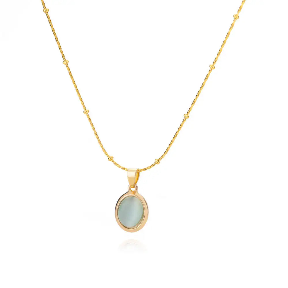 Fashion Stone Opal Oval Necklace For Women Stainless Steel Gold Color Oval Stone Pendant Necklace Wedding Aesthetic Jewelry Gift