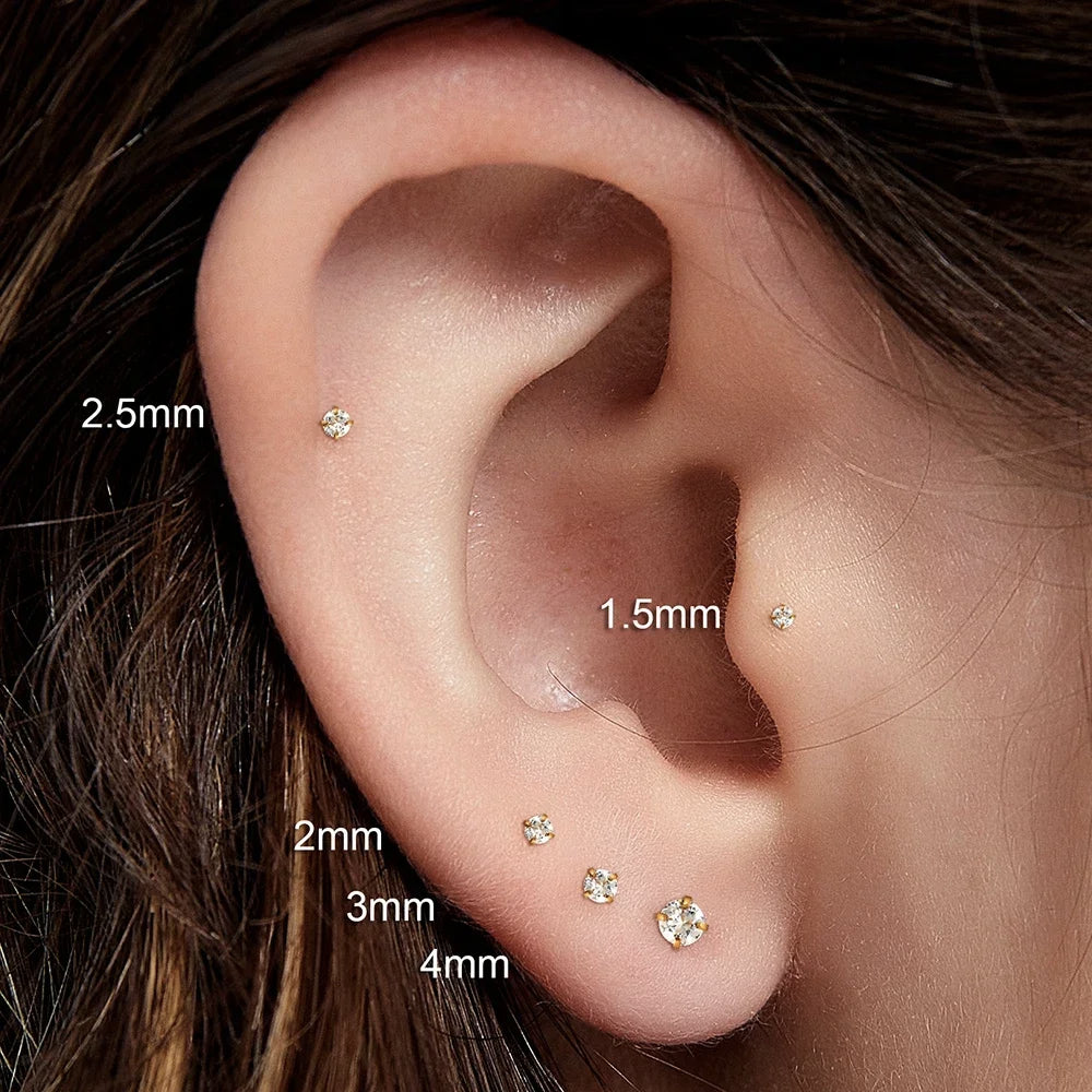 2/8PCS Stainless Steel Eearring Nose Stud Cartilage Piercing Jewelry Helix Tragus Lip Flat Back Tiny Earrings for Women 18G