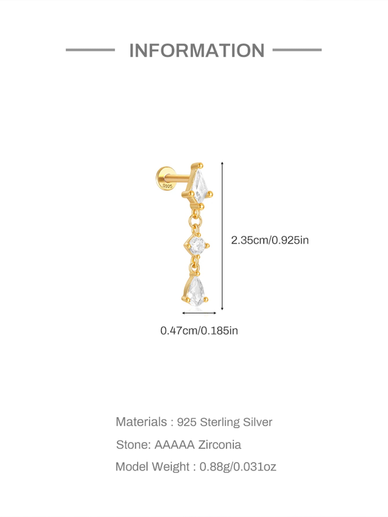CANNER 1PC Four Pointed Star Moon Tassel Lotus Cartilage Spiral Puncture 925 Sterling Silver Stud Earring For Women Ins Earring