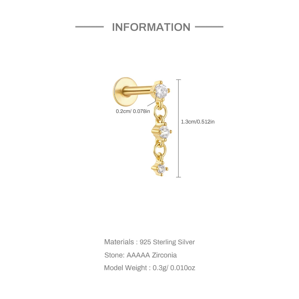 CANNER 1PC Four Pointed Star Moon Tassel Lotus Cartilage Spiral Puncture 925 Sterling Silver Stud Earring For Women Ins Earring
