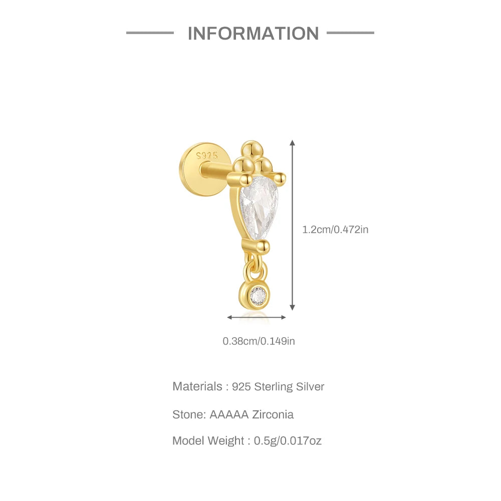 CANNER 1PC Four Pointed Star Moon Tassel Lotus Cartilage Spiral Puncture 925 Sterling Silver Stud Earring For Women Ins Earring