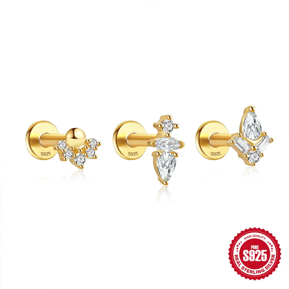 CANNER 1PC Four Pointed Star Moon Tassel Lotus Cartilage Spiral Puncture 925 Sterling Silver Stud Earring For Women Ins Earring