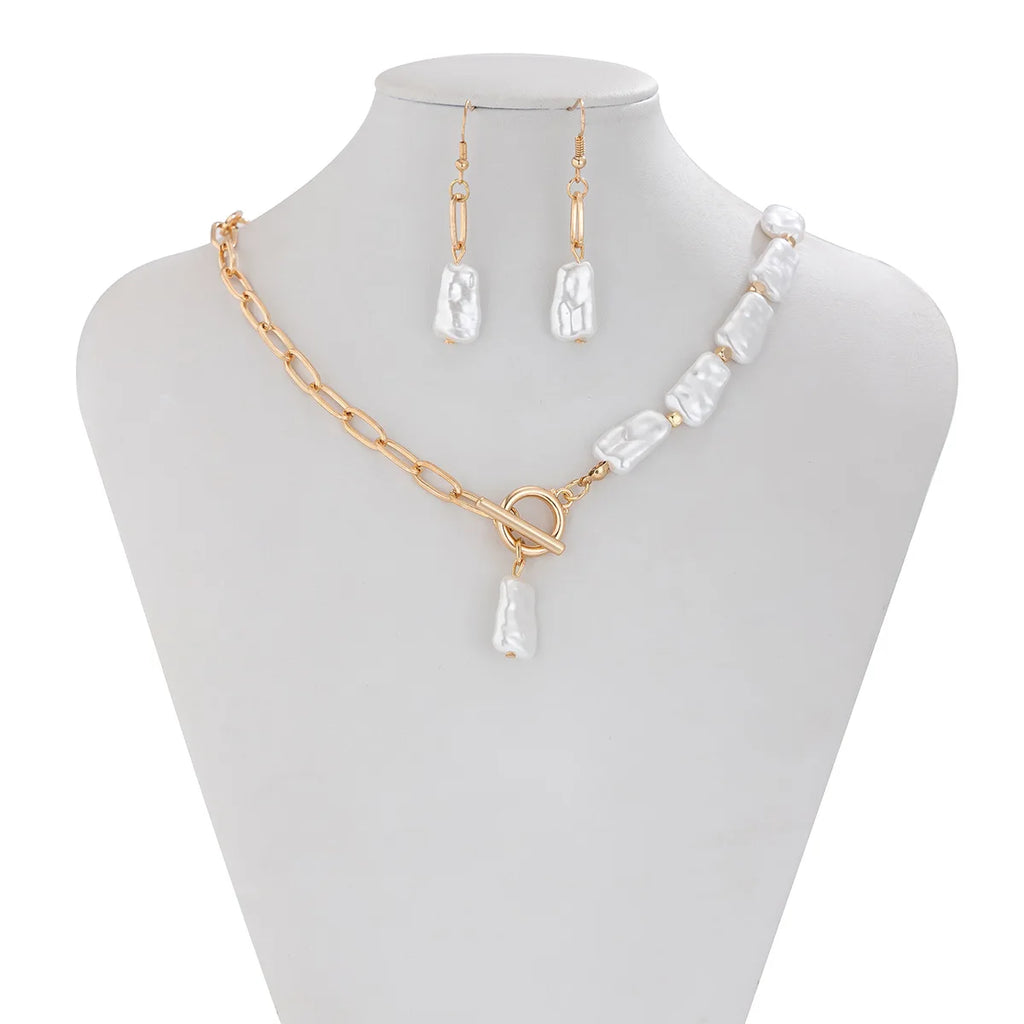 Boho Square Pearl Pendant Necklace Earrings Bracelet Set 20205 Women's Simple Gold Cross Chain Fashion Jewelry for Girls
