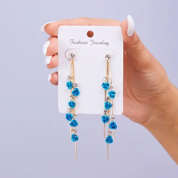 New Fashion Jewelry Red Rose Drop Earrings Women Vintage Rhinestone Flowers Dangle Earring Weddings Engagement Party Jewelry