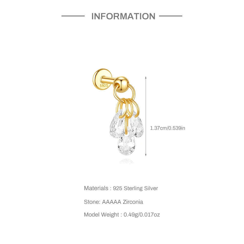 CANNER 1PC Four Pointed Star Moon Tassel Lotus Cartilage Spiral Puncture 925 Sterling Silver Stud Earring For Women Ins Earring