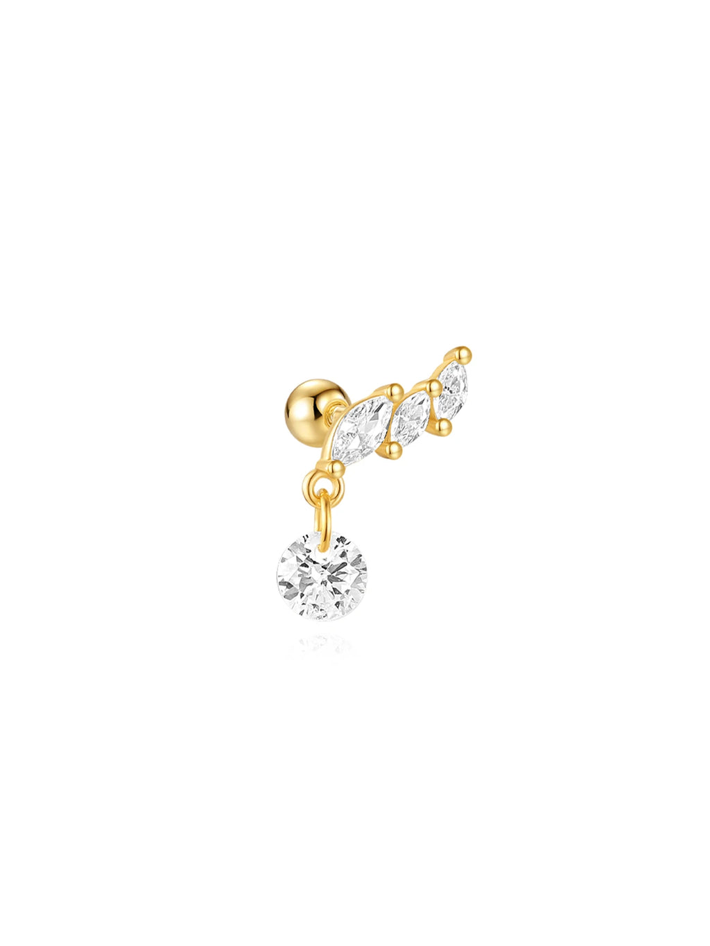 CANNER 1PC Four Pointed Star Moon Tassel Lotus Cartilage Spiral Puncture 925 Sterling Silver Stud Earring For Women Ins Earring