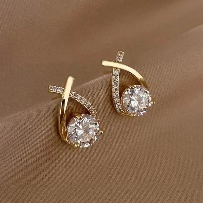 925 Silver Needle Korean Fashion Zircon Geometric Earrings For Women Jewelry 2026 Trending Luxury Crystal Cross Stud Earrings