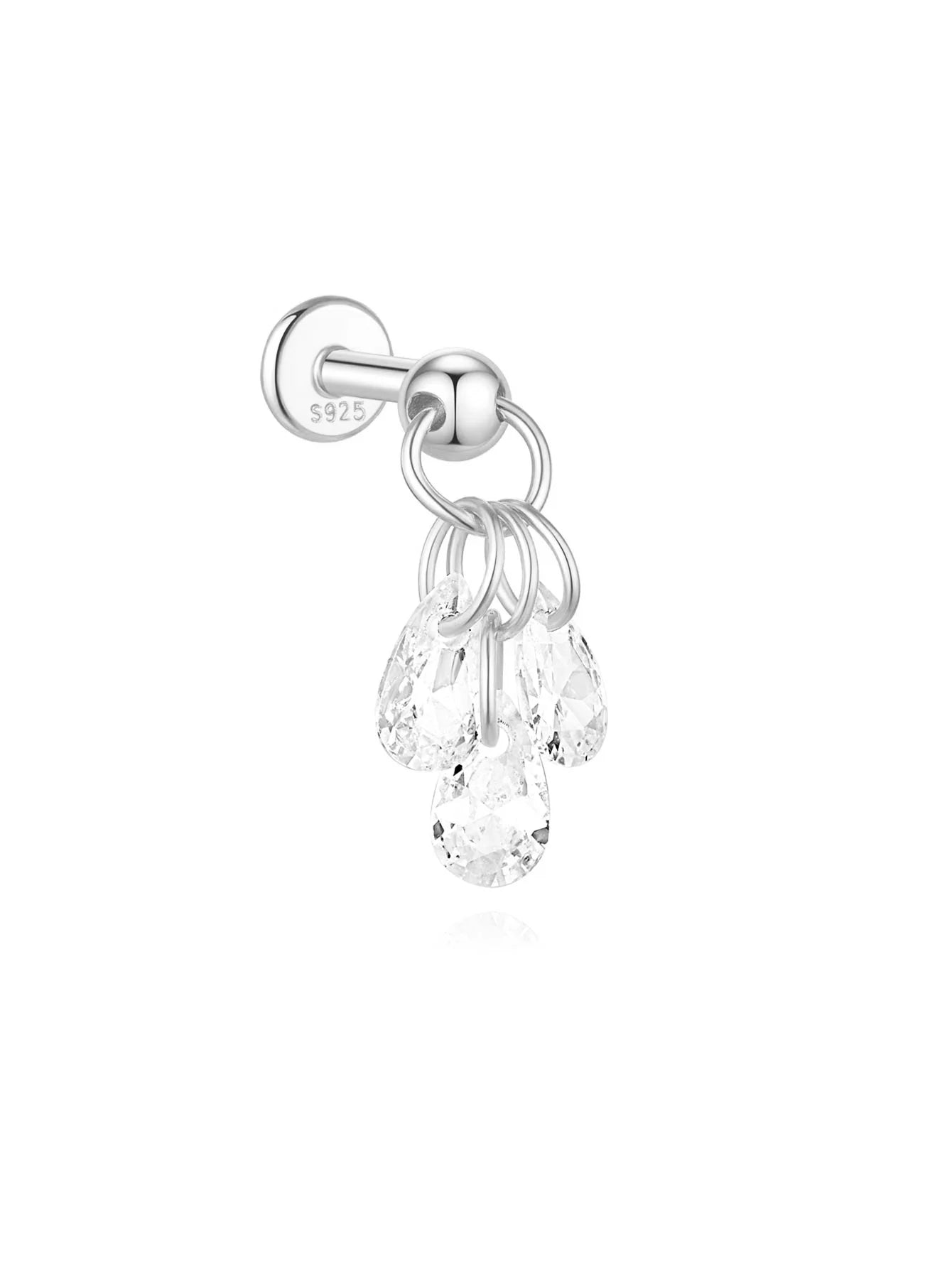 CANNER 1PC Four Pointed Star Moon Tassel Lotus Cartilage Spiral Puncture 925 Sterling Silver Stud Earring For Women Ins Earring