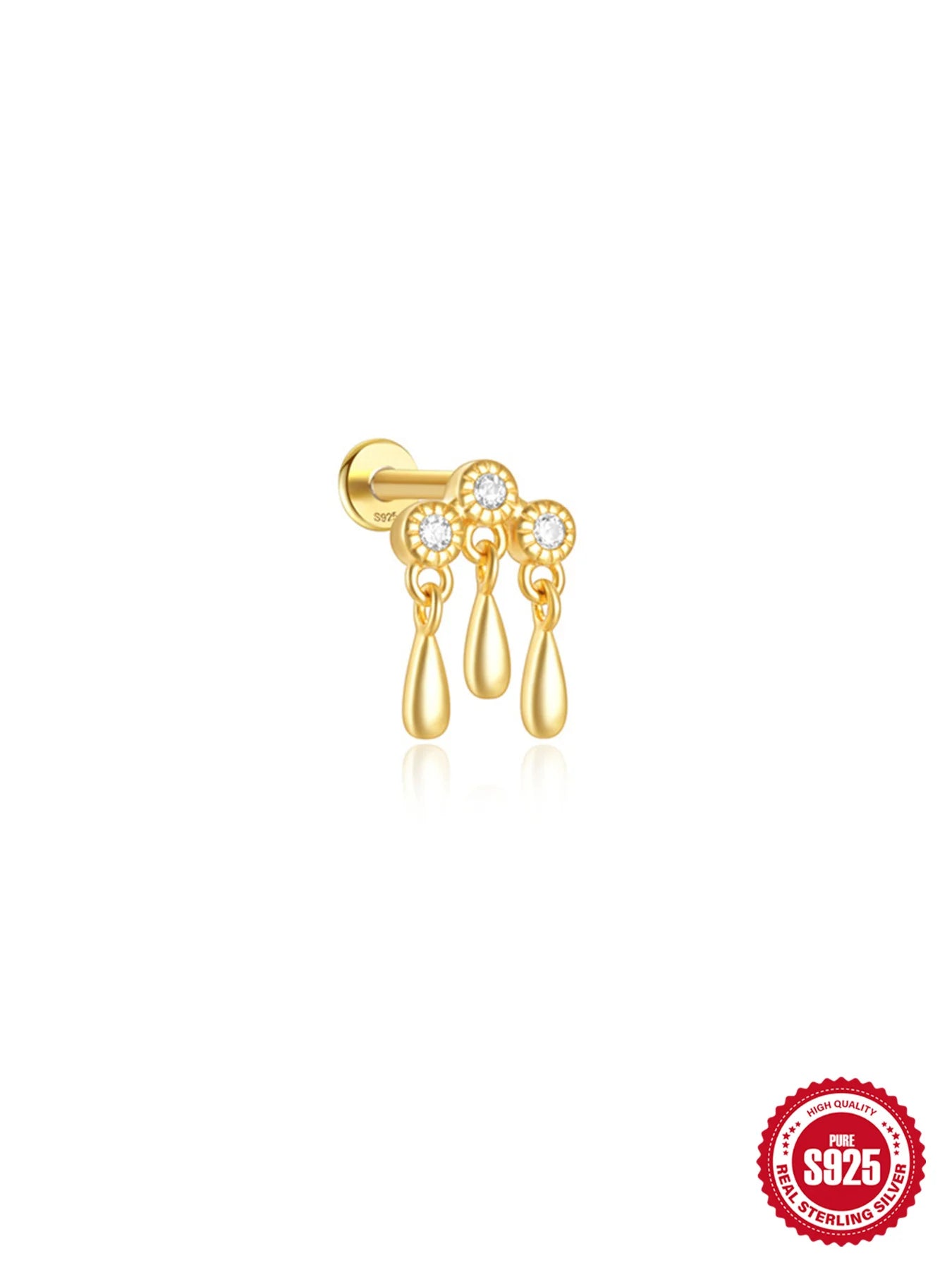 CANNER 1PC Four Pointed Star Moon Tassel Lotus Cartilage Spiral Puncture 925 Sterling Silver Stud Earring For Women Ins Earring