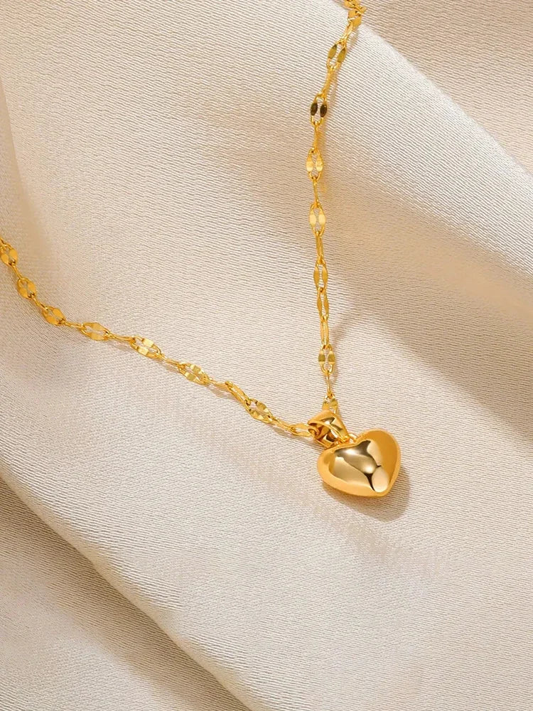 Stainless Steel Gold Beloved Charm Pendant Necklace - Trendy Clavicle Chain for Women & Girls, Holiday Gift