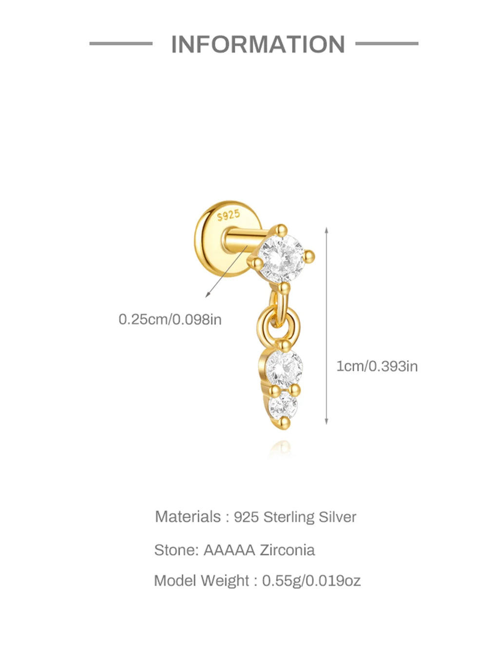 CANNER 1PC Four Pointed Star Moon Tassel Lotus Cartilage Spiral Puncture 925 Sterling Silver Stud Earring For Women Ins Earring