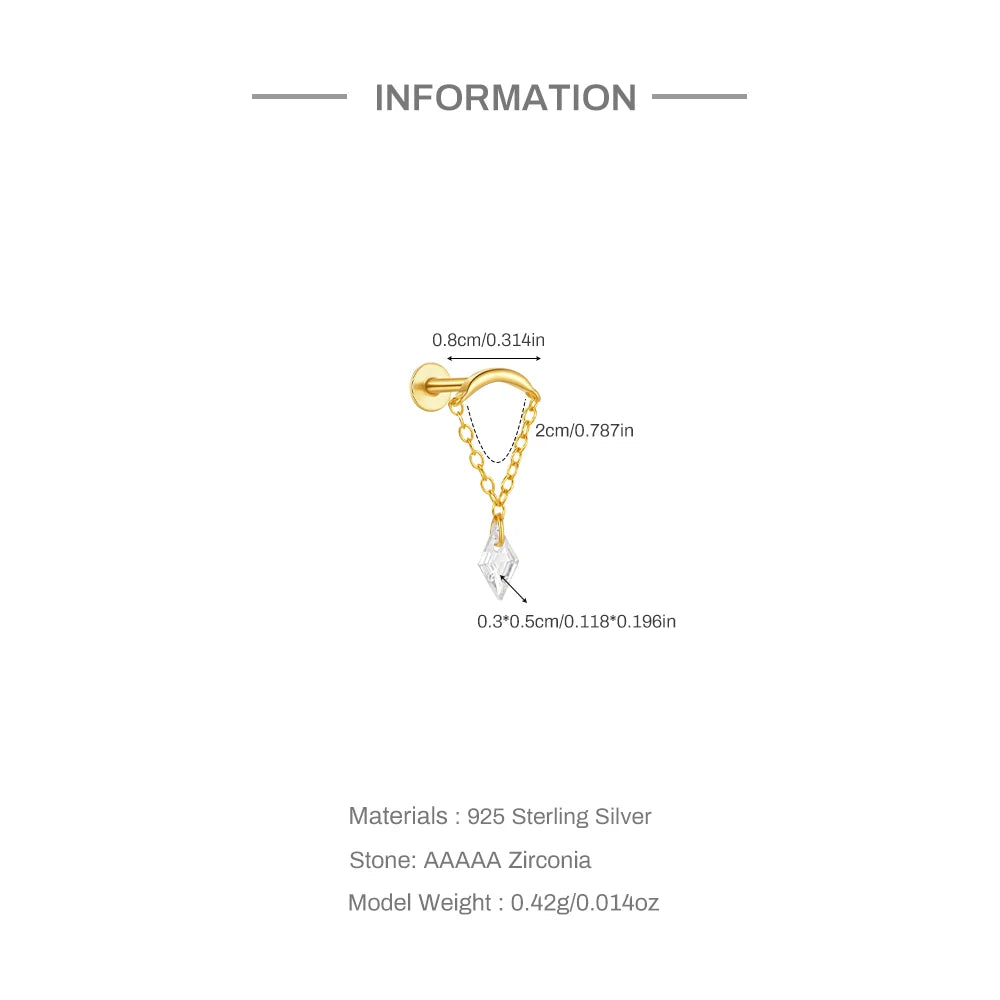 CANNER 1PC Four Pointed Star Moon Tassel Lotus Cartilage Spiral Puncture 925 Sterling Silver Stud Earring For Women Ins Earring
