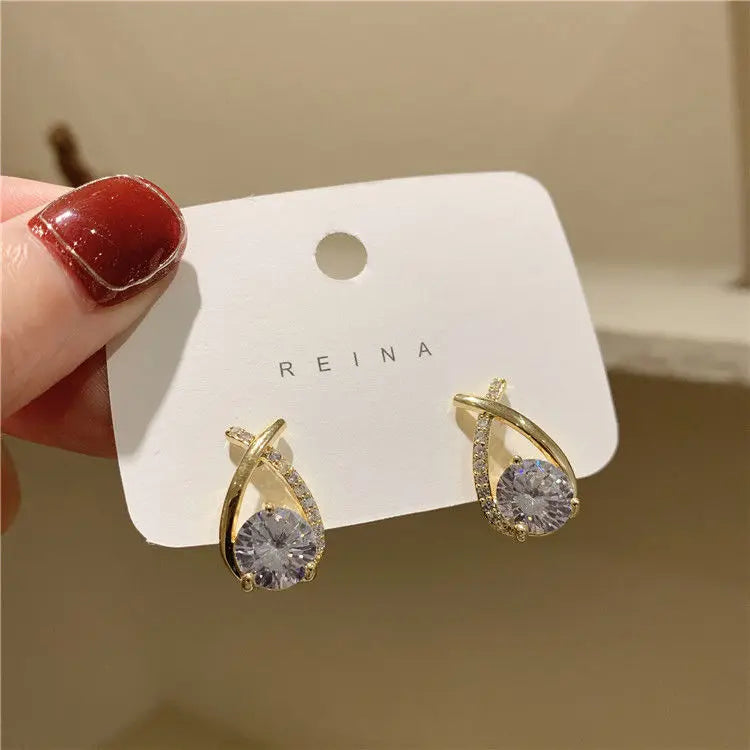925 Silver Needle Korean Fashion Zircon Geometric Earrings For Women Jewelry 2026 Trending Luxury Crystal Cross Stud Earrings