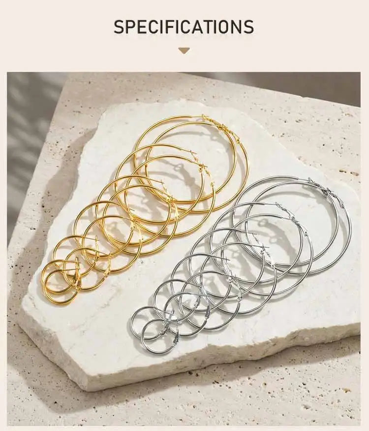 Stainless Steel Big Circle Hoop Earrings for Women,Gold Plated Hypoallergenic Non Tarnish  25mm-70mm Loop Jewelry