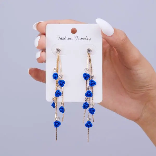 New Fashion Jewelry Red Rose Drop Earrings Women Vintage Rhinestone Flowers Dangle Earring Weddings Engagement Party Jewelry