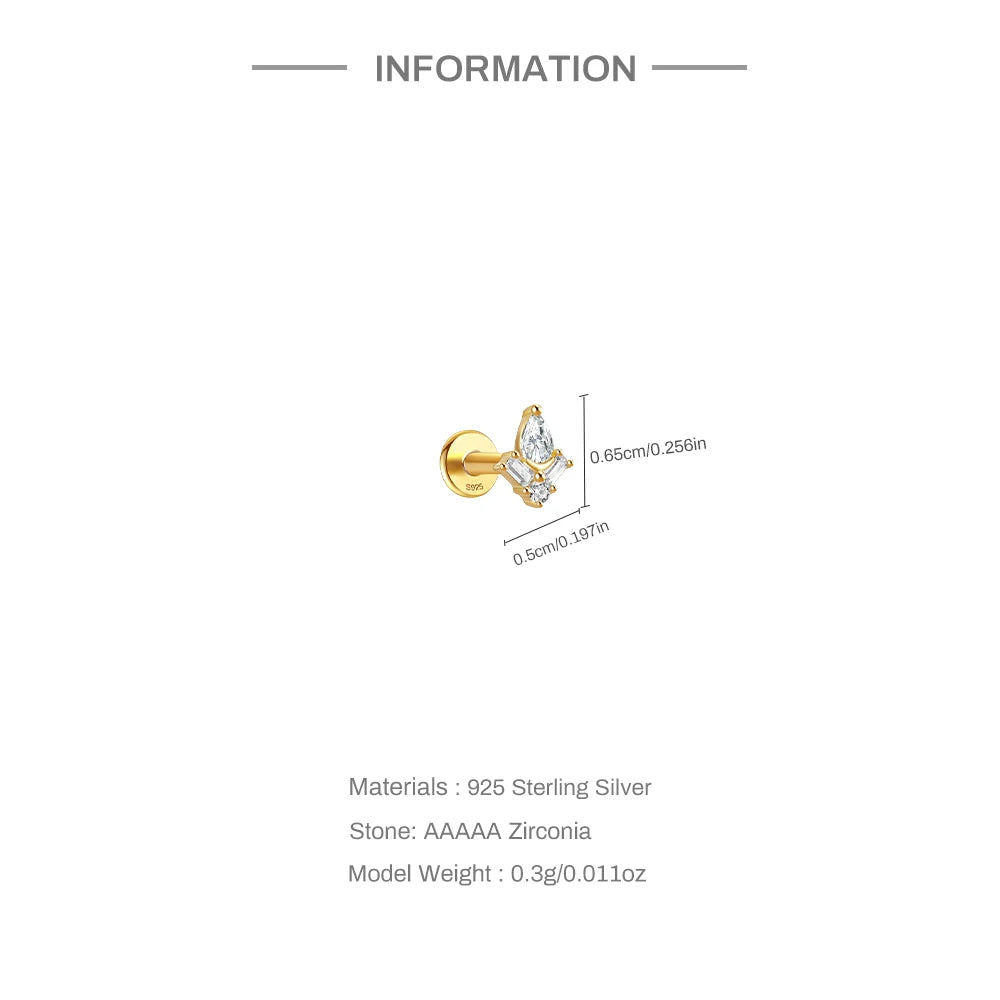 CANNER 1PC Four Pointed Star Moon Tassel Lotus Cartilage Spiral Puncture 925 Sterling Silver Stud Earring For Women Ins Earring