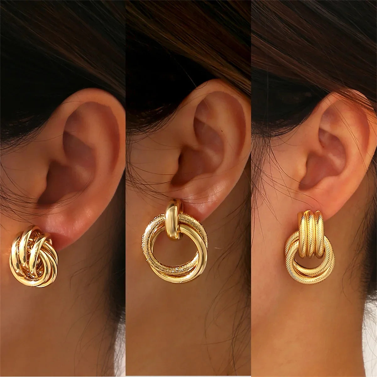 Vintage Twist Round Earrings Set for Women 2025 Boho Metal Gold Color Dangle Earrings Geometric Fashion Jewelry Trendy