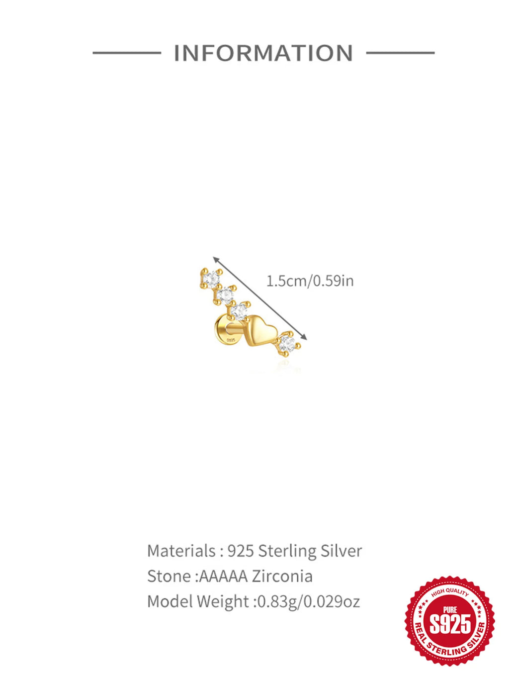 CANNER 1PC Four Pointed Star Moon Tassel Lotus Cartilage Spiral Puncture 925 Sterling Silver Stud Earring For Women Ins Earring