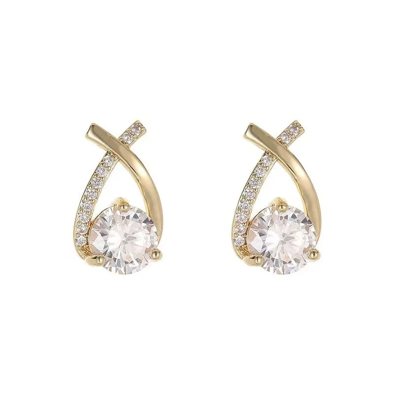 925 Silver Needle Korean Fashion Zircon Geometric Earrings For Women Jewelry 2026 Trending Luxury Crystal Cross Stud Earrings