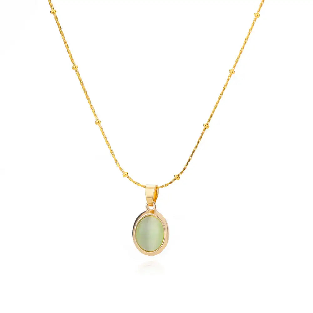 Fashion Stone Opal Oval Necklace For Women Stainless Steel Gold Color Oval Stone Pendant Necklace Wedding Aesthetic Jewelry Gift