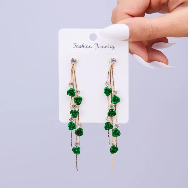 New Fashion Jewelry Red Rose Drop Earrings Women Vintage Rhinestone Flowers Dangle Earring Weddings Engagement Party Jewelry