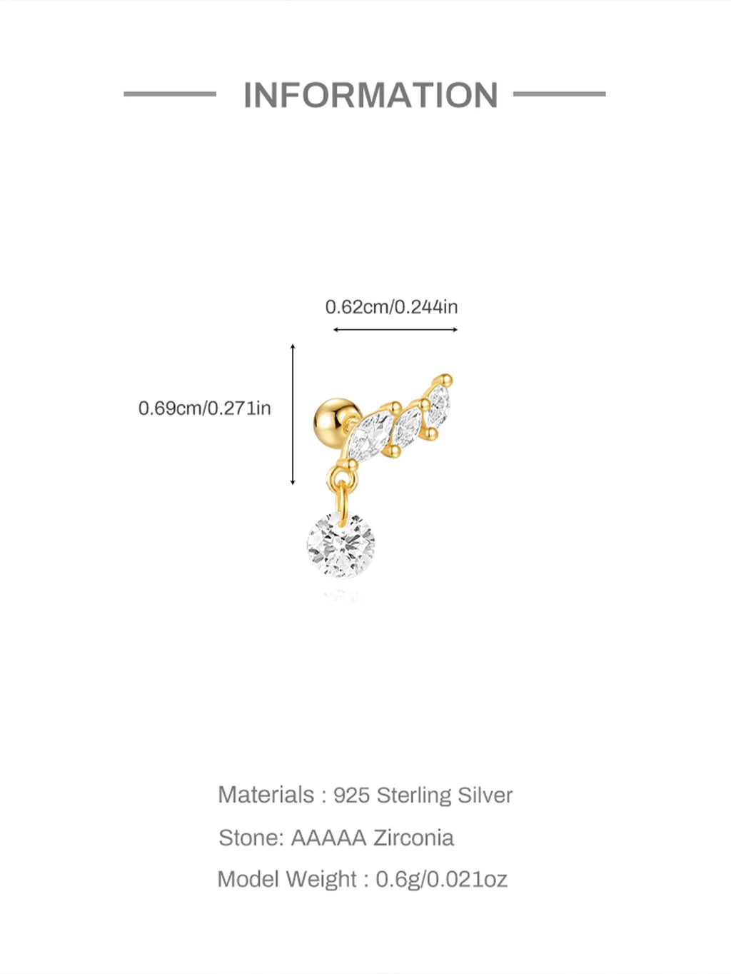 CANNER 1PC Four Pointed Star Moon Tassel Lotus Cartilage Spiral Puncture 925 Sterling Silver Stud Earring For Women Ins Earring