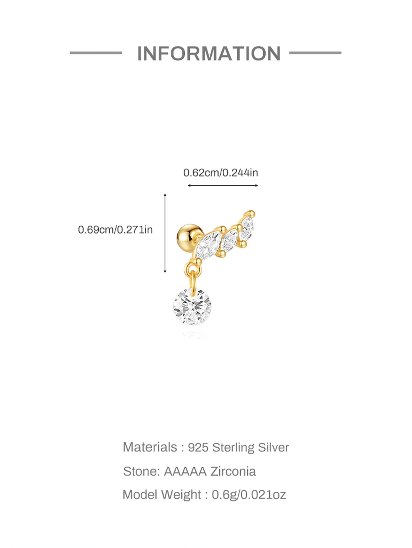 CANNER 1PC Four Pointed Star Moon Tassel Lotus Cartilage Spiral Puncture 925 Sterling Silver Stud Earring For Women Ins Earring