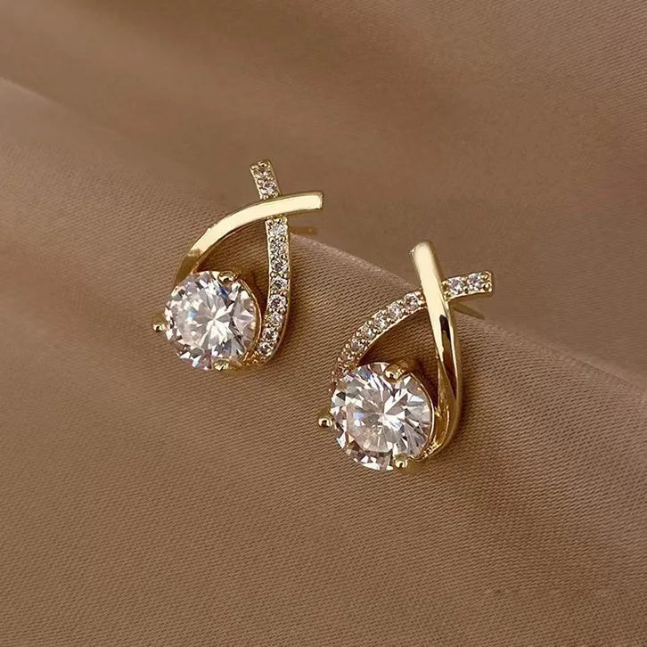 925 Silver Needle Korean Fashion Zircon Geometric Earrings For Women Jewelry 2026 Trending Luxury Crystal Cross Stud Earrings