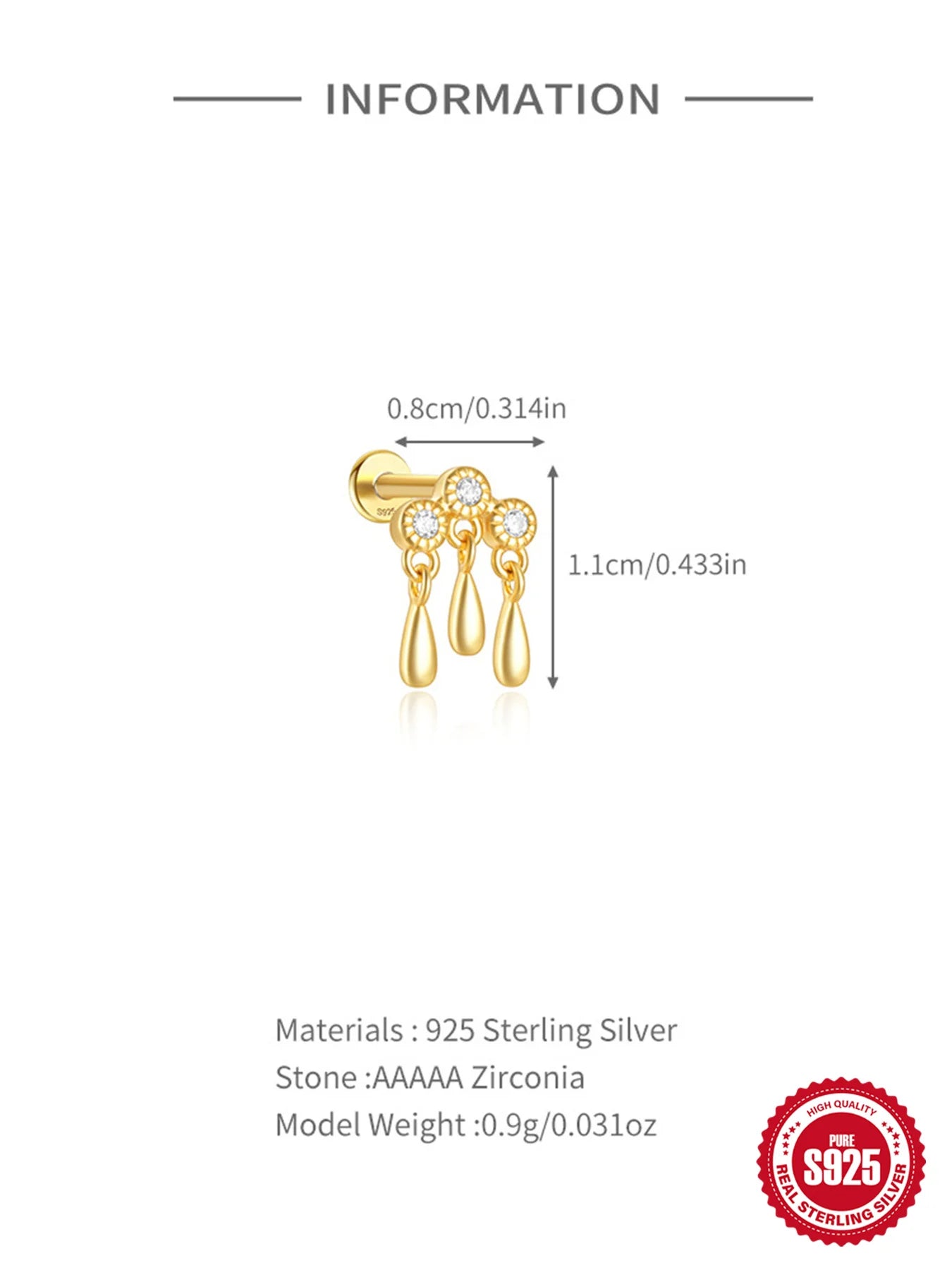 CANNER 1PC Four Pointed Star Moon Tassel Lotus Cartilage Spiral Puncture 925 Sterling Silver Stud Earring For Women Ins Earring