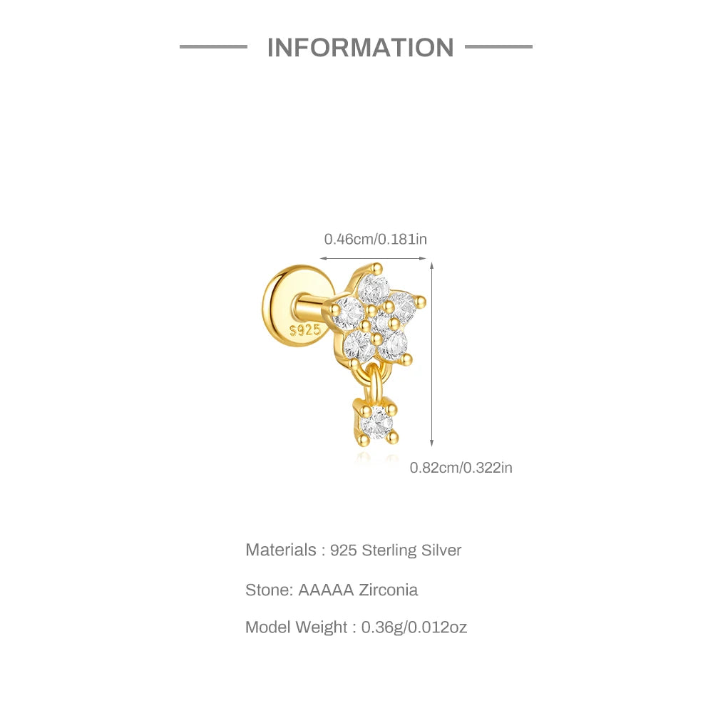 CANNER 1PC Four Pointed Star Moon Tassel Lotus Cartilage Spiral Puncture 925 Sterling Silver Stud Earring For Women Ins Earring