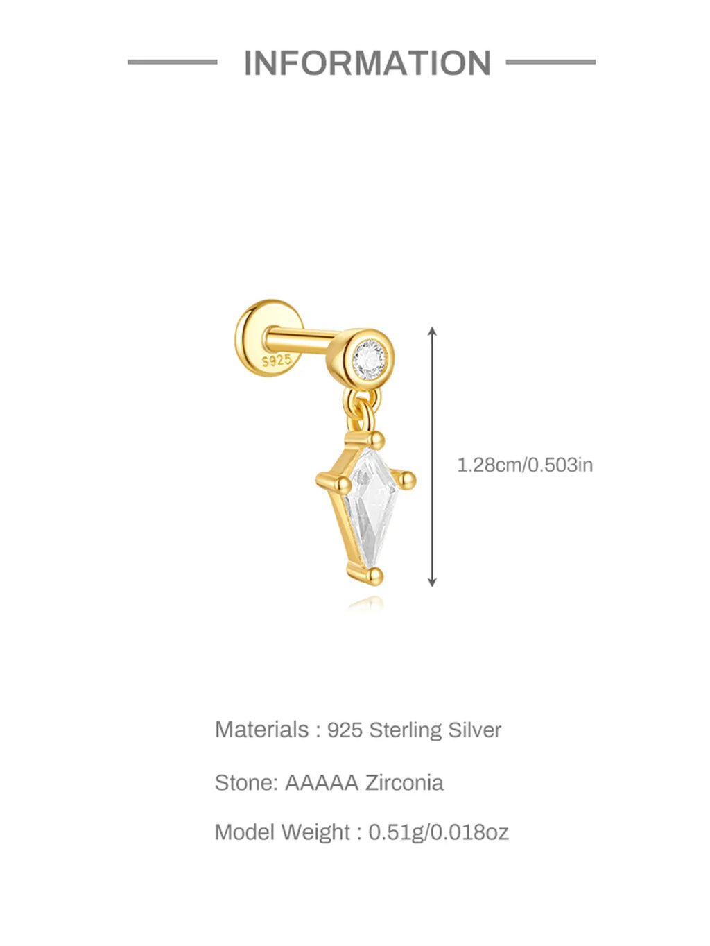 CANNER 1PC Four Pointed Star Moon Tassel Lotus Cartilage Spiral Puncture 925 Sterling Silver Stud Earring For Women Ins Earring