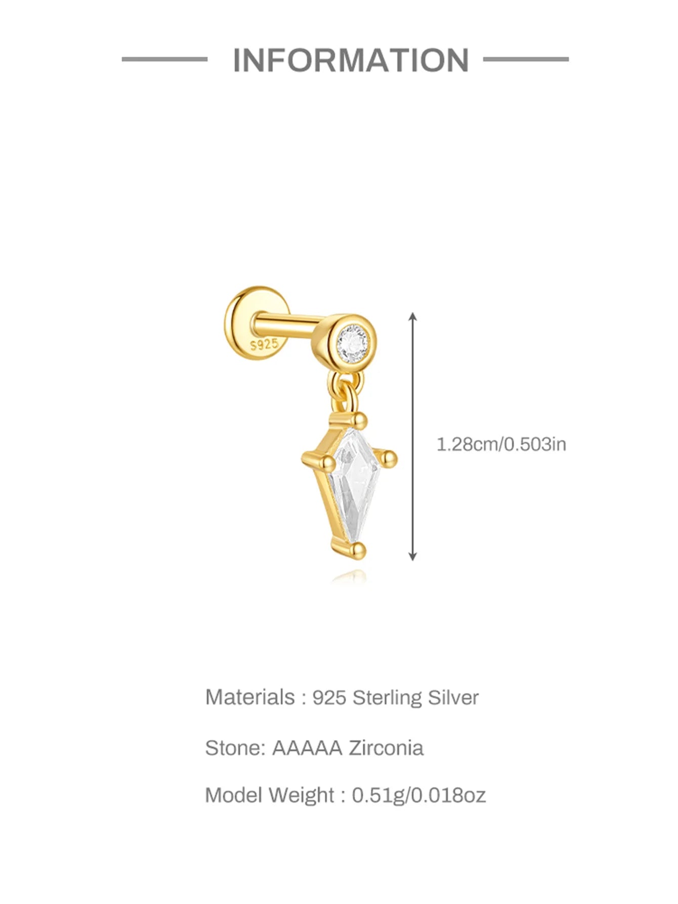 CANNER 1PC Four Pointed Star Moon Tassel Lotus Cartilage Spiral Puncture 925 Sterling Silver Stud Earring For Women Ins Earring