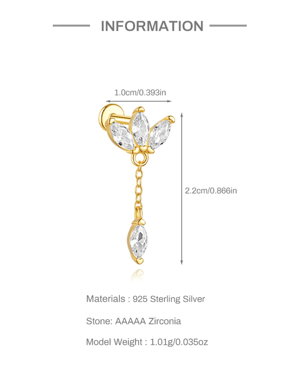 CANNER 1PC Four Pointed Star Moon Tassel Lotus Cartilage Spiral Puncture 925 Sterling Silver Stud Earring For Women Ins Earring