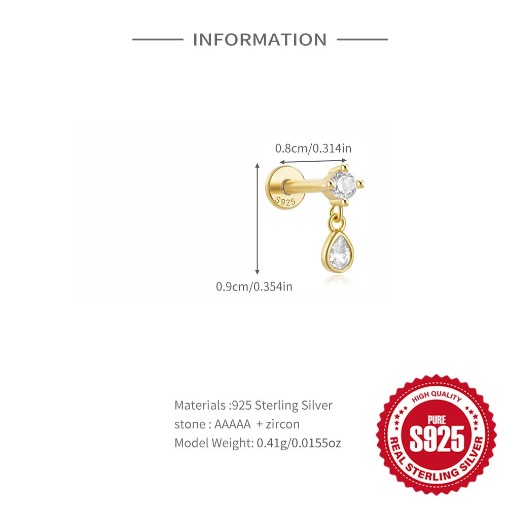 CANNER 1PC Four Pointed Star Moon Tassel Lotus Cartilage Spiral Puncture 925 Sterling Silver Stud Earring For Women Ins Earring