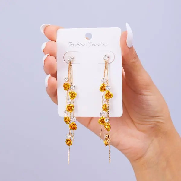 New Fashion Jewelry Red Rose Drop Earrings Women Vintage Rhinestone Flowers Dangle Earring Weddings Engagement Party Jewelry
