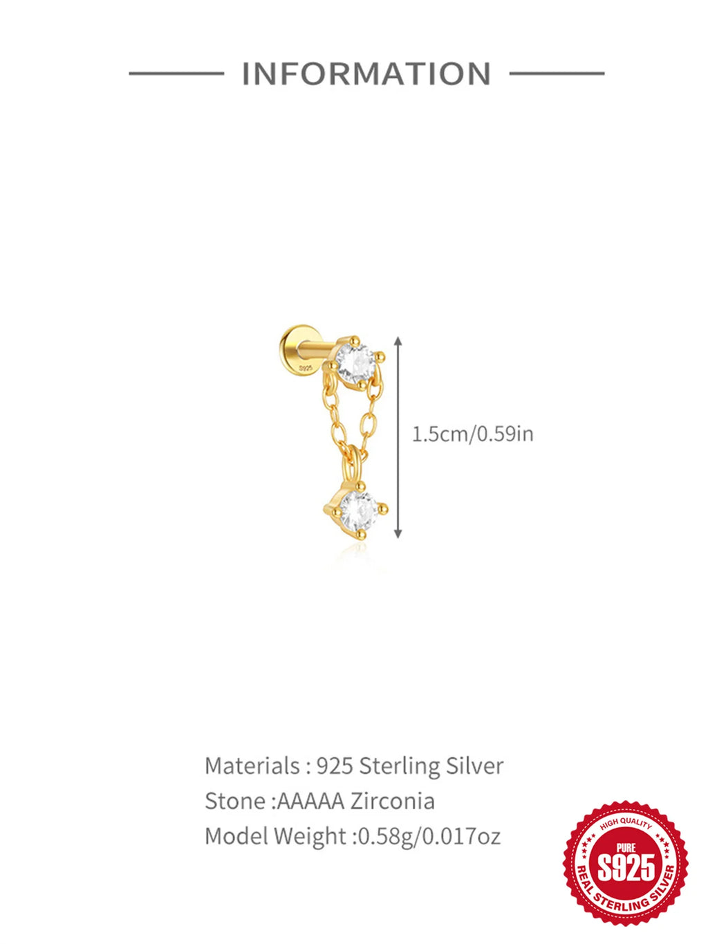 CANNER 1PC Four Pointed Star Moon Tassel Lotus Cartilage Spiral Puncture 925 Sterling Silver Stud Earring For Women Ins Earring