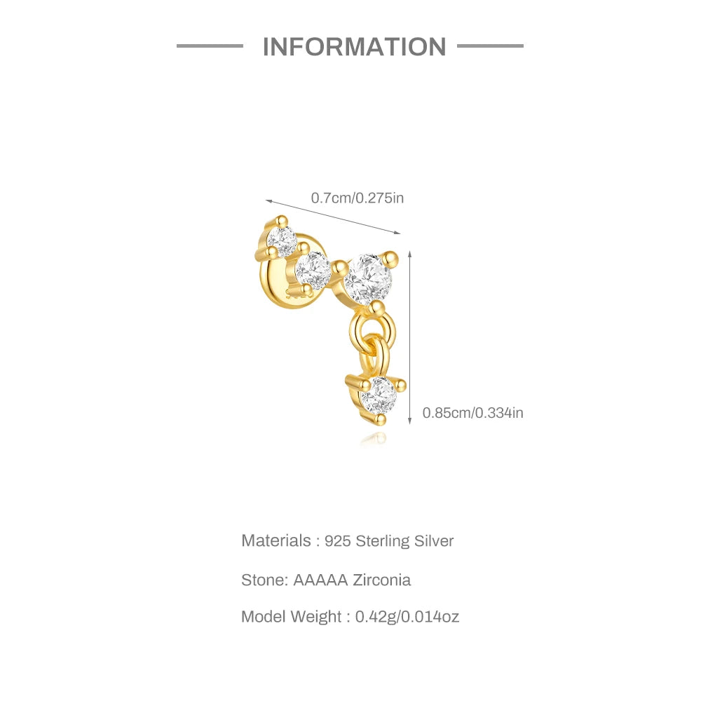 CANNER 1PC Four Pointed Star Moon Tassel Lotus Cartilage Spiral Puncture 925 Sterling Silver Stud Earring For Women Ins Earring
