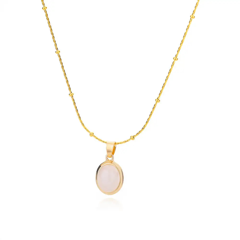 Fashion Stone Opal Oval Necklace For Women Stainless Steel Gold Color Oval Stone Pendant Necklace Wedding Aesthetic Jewelry Gift