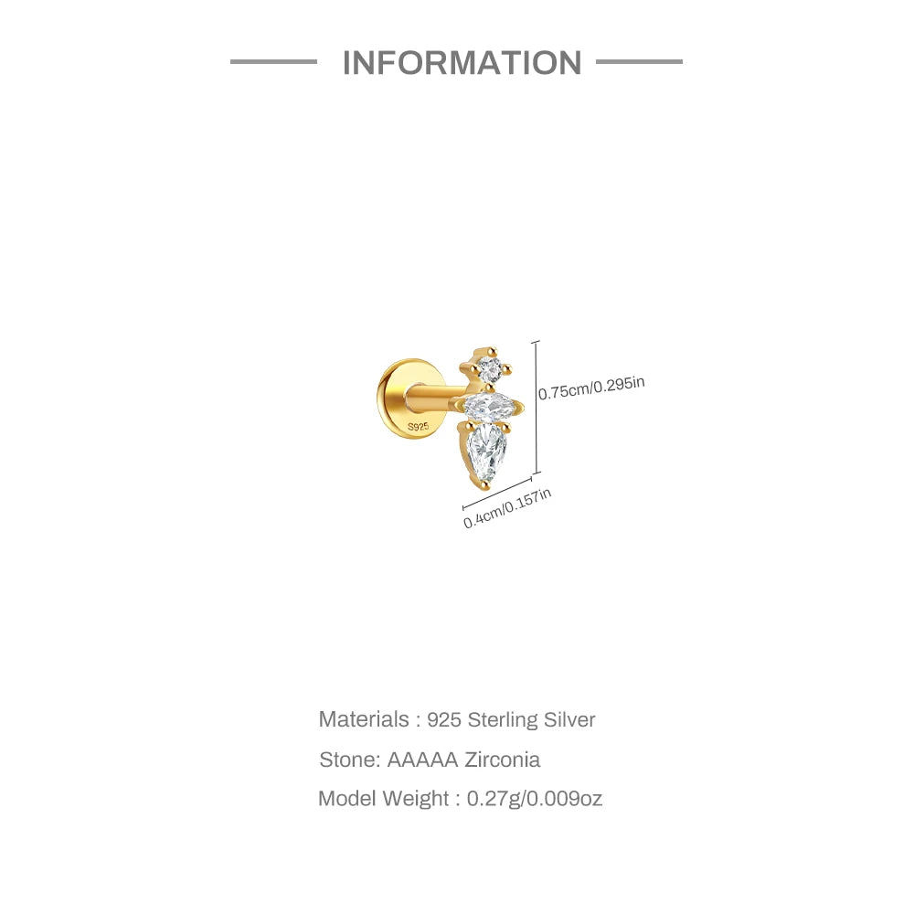 CANNER 1PC Four Pointed Star Moon Tassel Lotus Cartilage Spiral Puncture 925 Sterling Silver Stud Earring For Women Ins Earring