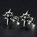 Black CZ Metal Star Earring Stud For Men Women Hip Hop Style Antique Silver Color Start Clear Crystal Couple Post Earrings