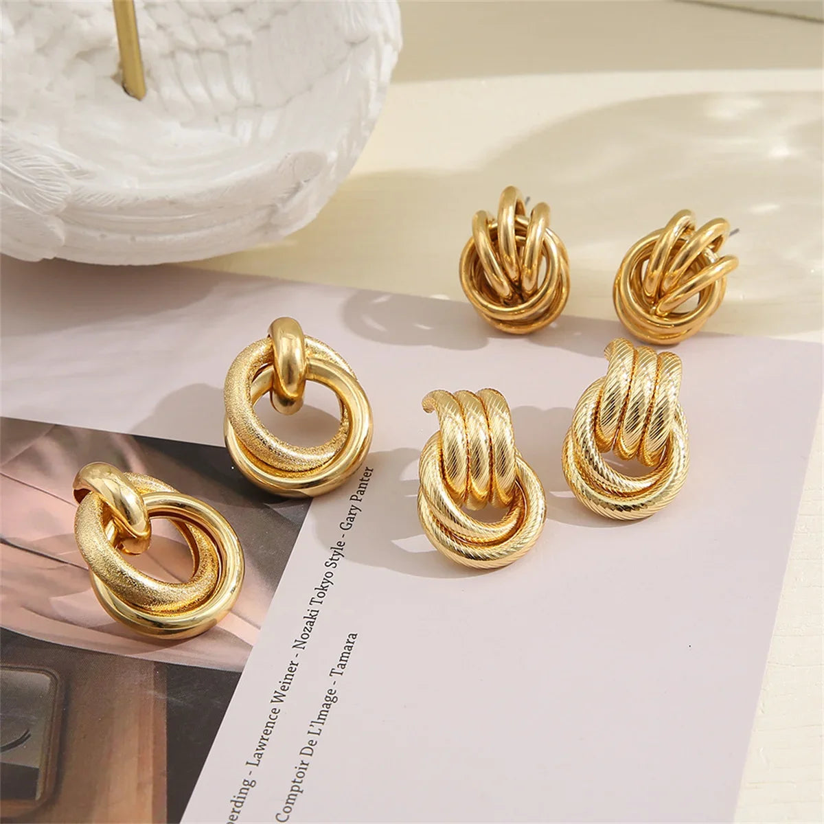 Vintage Twist Round Earrings Set for Women 2025 Boho Metal Gold Color Dangle Earrings Geometric Fashion Jewelry Trendy